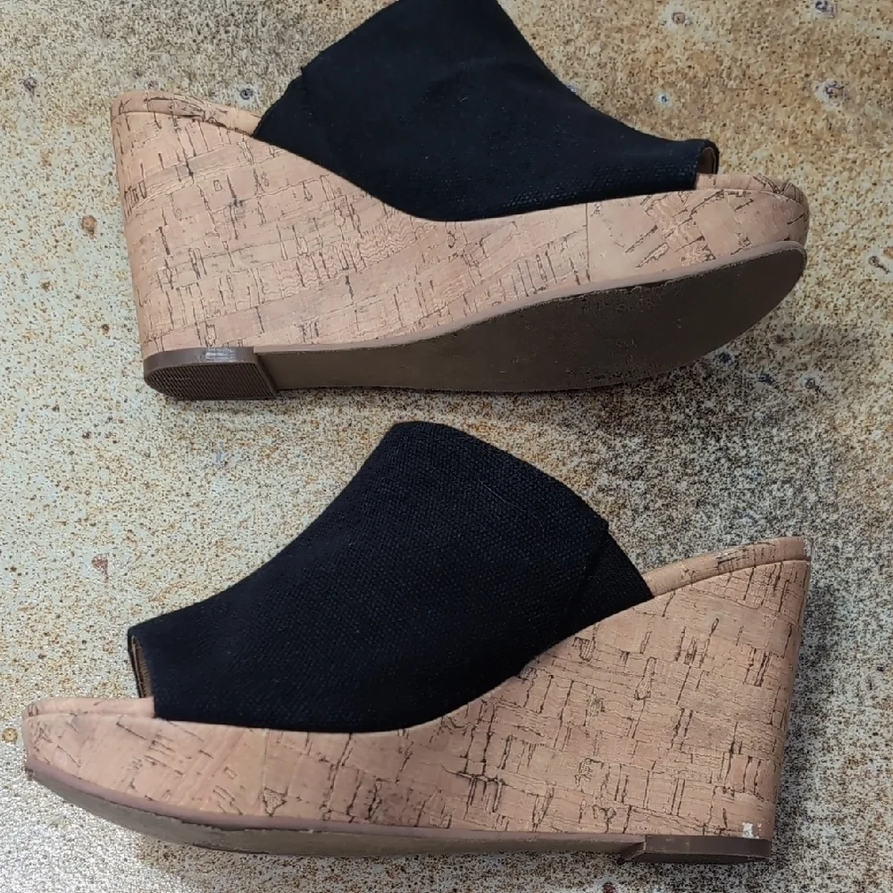 Abound Black Canvas Cork Wedge Mule Sandals